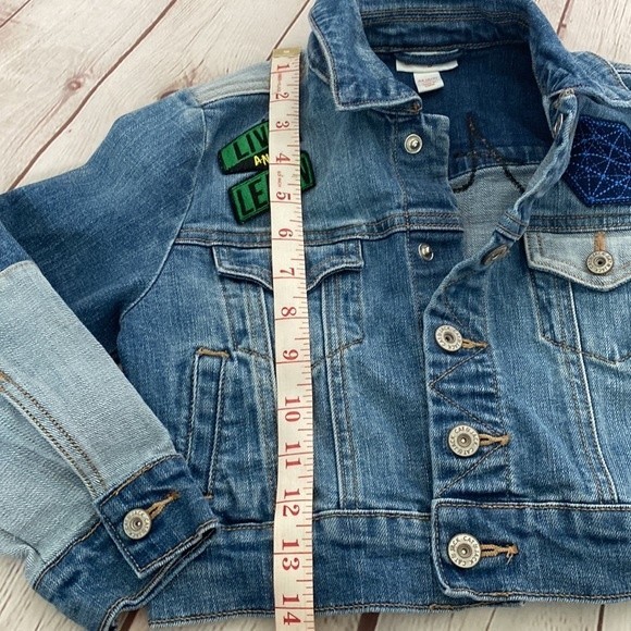 Cat & Jack Patchwork Denim Be a Hero/Live and Learn/Fly Crop Jacket - Picture 8 of 8